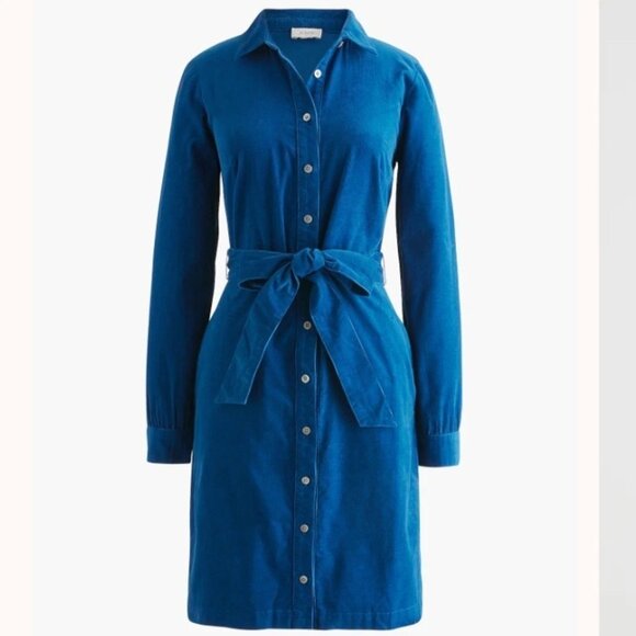 J. Crew Dresses & Skirts - J. Crew Vibrant Blue Long Sleeve Button Down Corduroy Shirt Dress 10 NWT